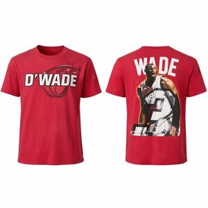Dwyane Wade Miami Heat Shirt Majestic NBA Red Graphic Size Large